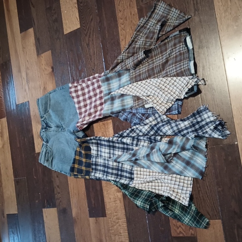 Rehab Lab Upcycled Patchwork Flare Wide Leg Jeans - Multicolor